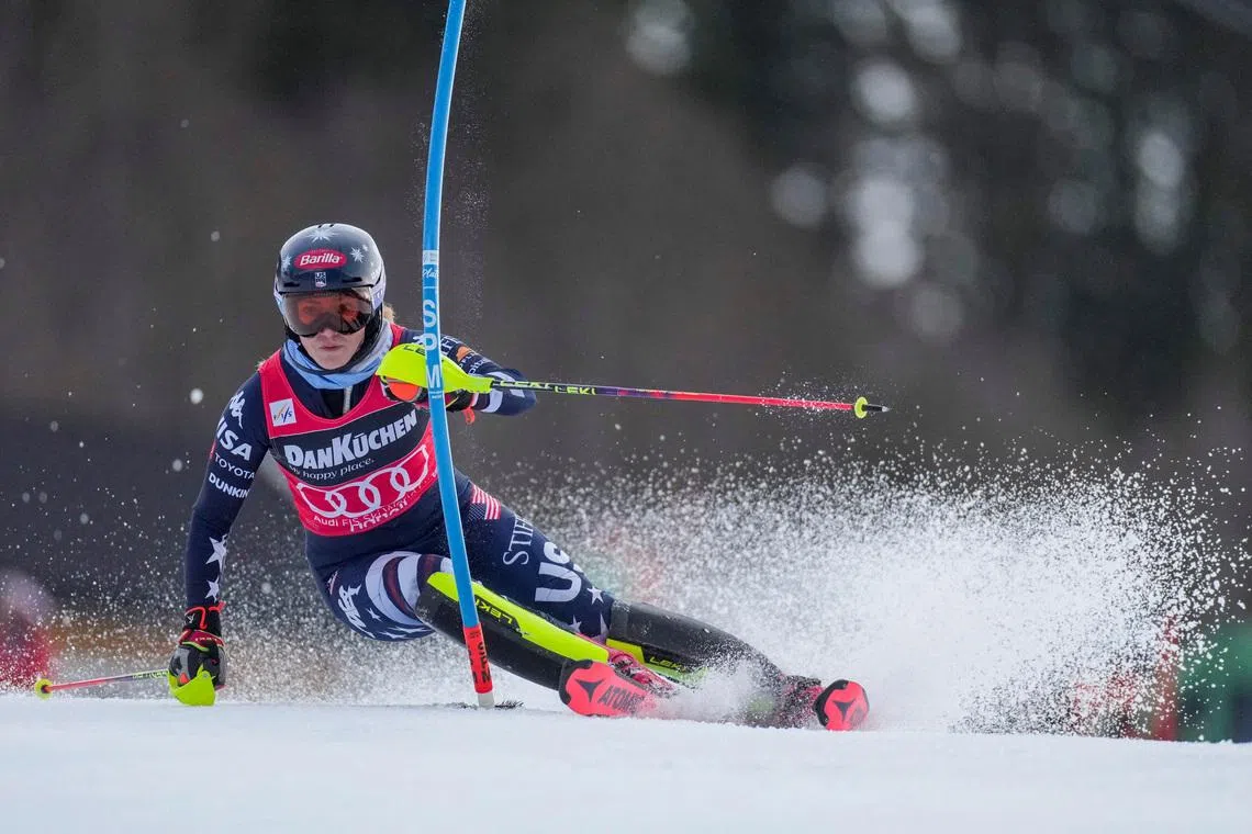 Alpine Skiing - FIS Alpine Ski World Cup - Women's Slalom - Kvitfjell, Lillehammer, Norway - March 24, 2026 Mikaela Shiffrin of the U.S. in action Cornelius Poppe/NTB via REUTERS=.