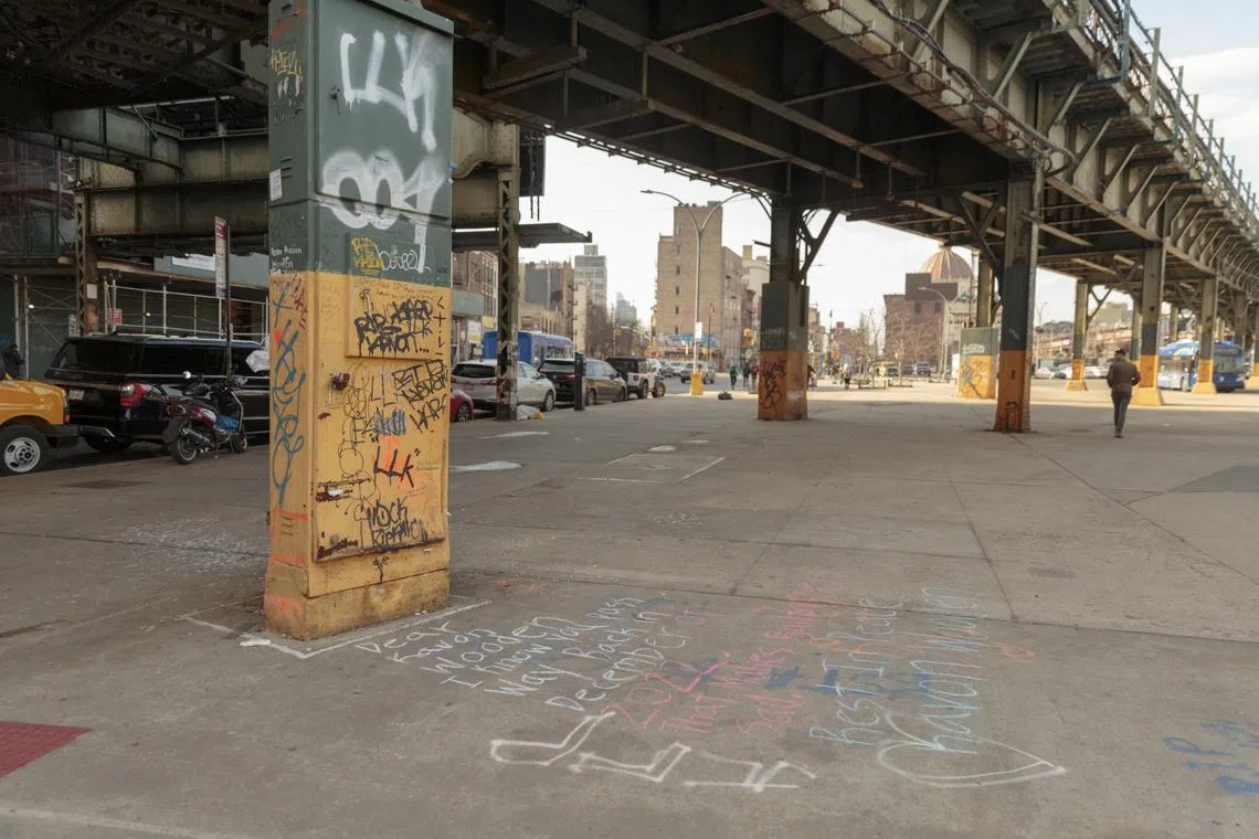 Messages left in remembrance of Ka'Von Wooden in the Williamsburg neighborhood of Brooklyn, Feb. 6, 2023. Ka'Von's death is among a surge of tragedies tied to so-called "Subway surfing," a high-stakes stunt in which teens ride on the side or top of train cars. (Sarah Blesener/The New York Times)