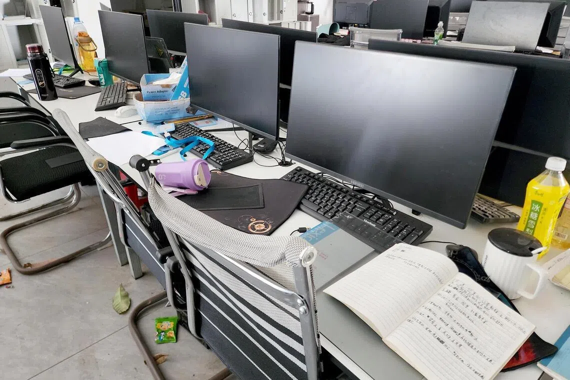 One of the scam rooms, which looks like an open office space.