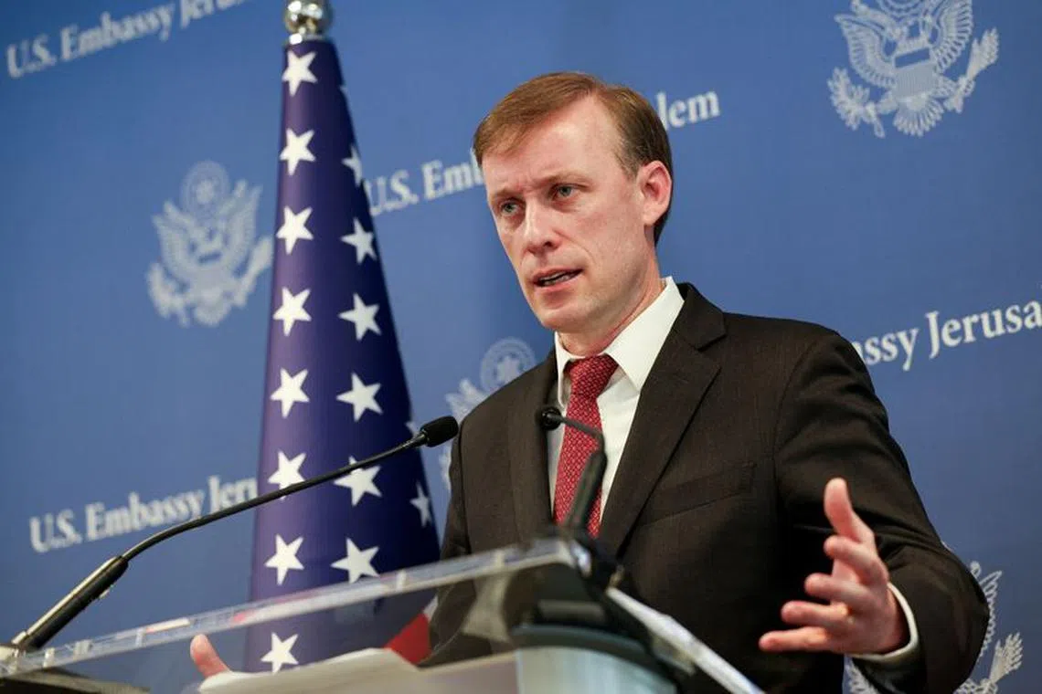 U.S. National Security Advisor Jake Sullivan speaks during a press briefing, amid the ongoing conflict between Israel and the Palestinian Islamist group Hamas, in Tel Aviv, Israel, December 15, 2023. REUTERS/Violeta Santos Moura