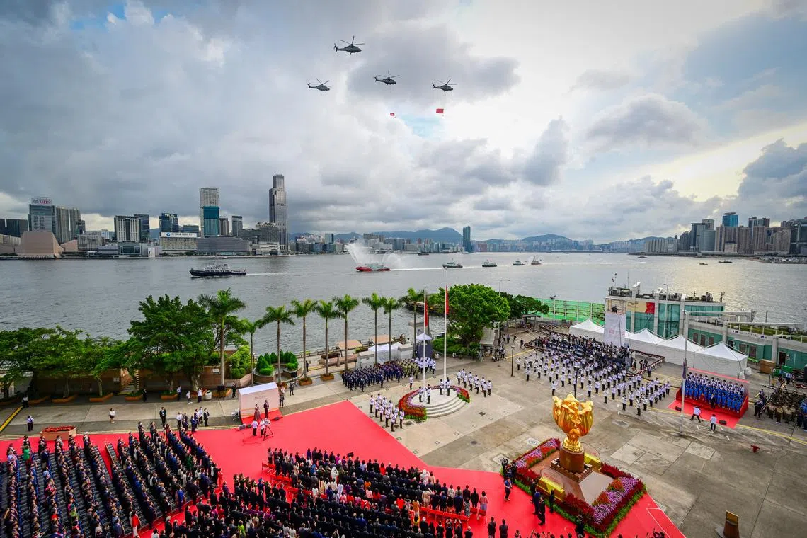 A sea parade and fly-past in Hong Kong on July 1, marking the 26th anniversary of its handover from British to Chinese rule.