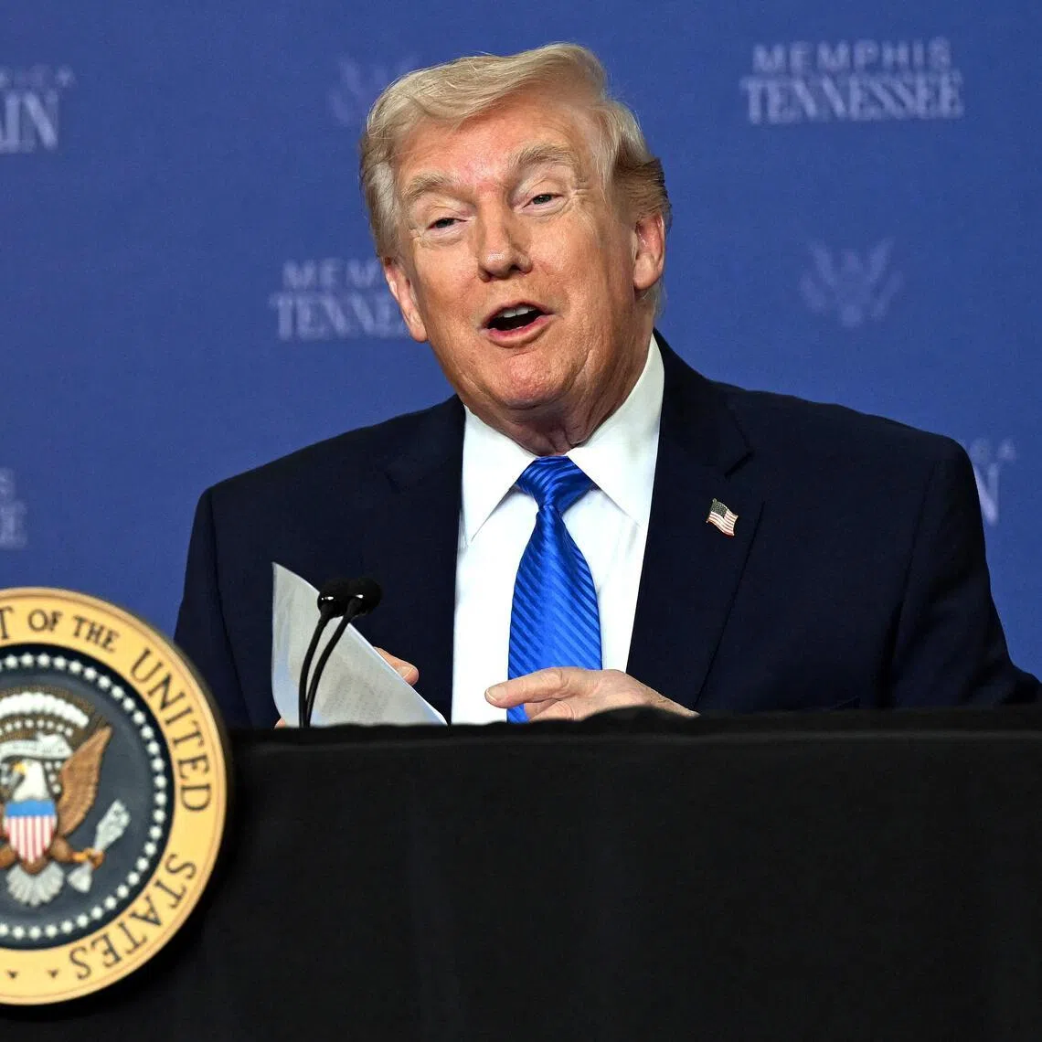 US President Donald Trump speaks during a Memphis Safe Task Force roundtable, in Memphis, Tennessee, on March 23.