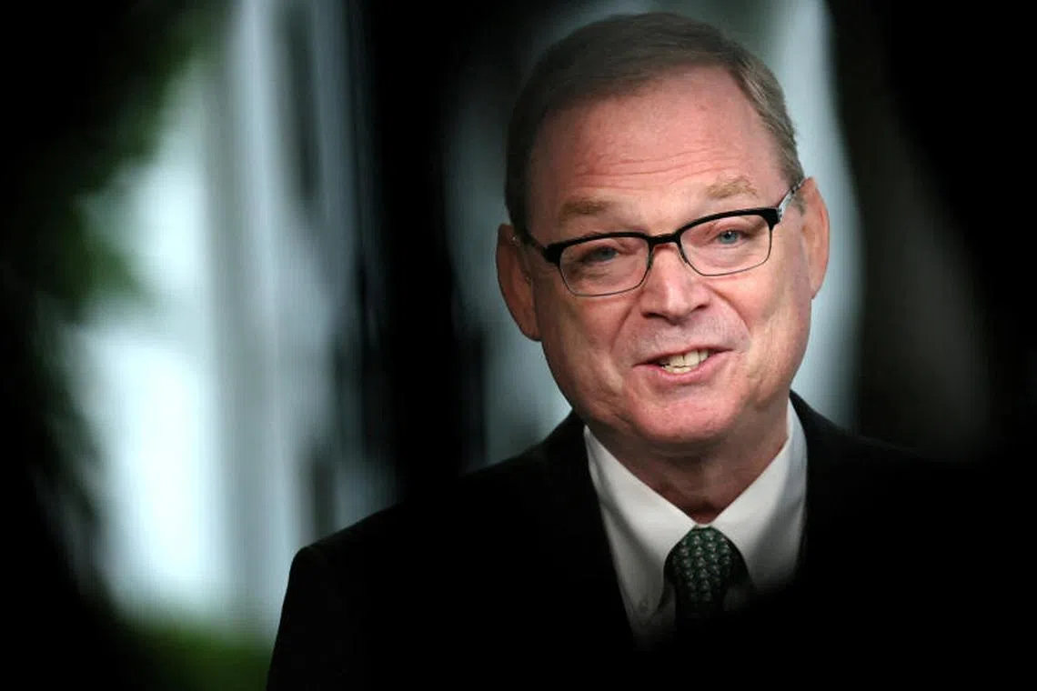 FILE PHOTO: White House economic adviser Kevin Hassett gives a TV interview outside of the White House in Washington, U.S., May 9, 2025. REUTERS/Leah Millis/File Photo