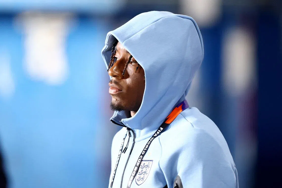 Soccer Football - FIFA World Cup 2026 - Group L - England v Croatia - Dallas Stadium, Arlington, Texas, U.S. - June 17, 2026 England's Noni Madueke arrives at the stadium before the match REUTERS/Issei Kato