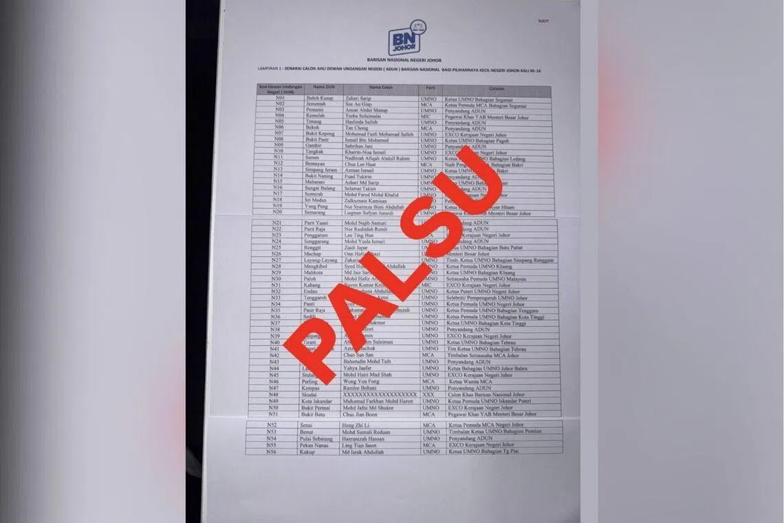 A list bearing the names of Barisan’s candidates for the coming Johor state elections has gone viral on social media.