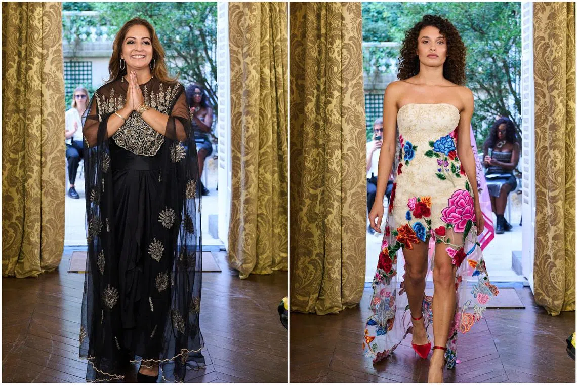 Singaporean designer Kavita Thulasidas (left) representing Singapore at Paris Fashion Week with her Ready To Wear Spring Summer 2024 collection on Monday. 