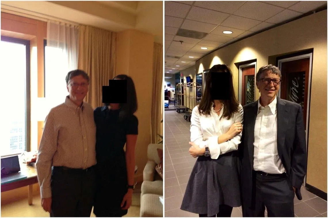 Bill Gates appears with a woman, who's identity has been obscured, in this image from the Epstein estate released by House Oversight Committee Democrat.