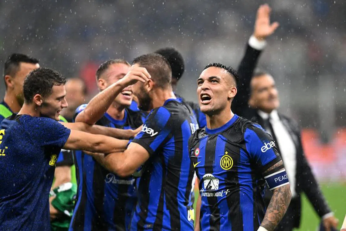 FILE PHOTO: Soccer Football - Serie A - Inter Milan v AC Milan - San Siro, Milan, Italy - September 16, 2023 Inter Milan's Lautaro Martinez celebrates after the match REUTERS/Daniele Mascolo/File Photo