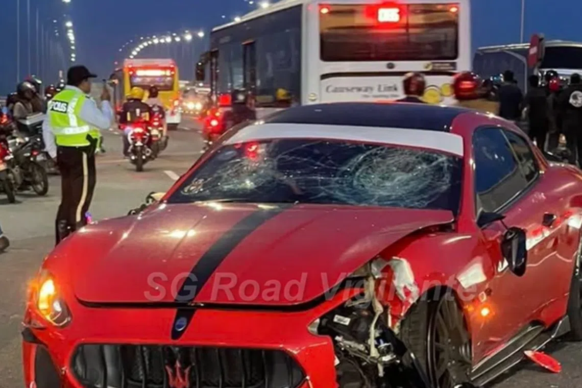 A screengrab from footage posted online shows the car with a shattered windscreen and a damaged bonnet.