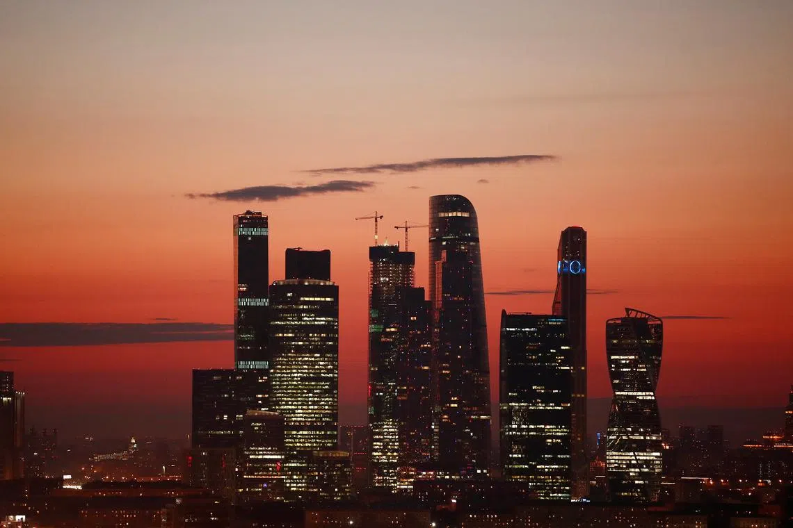 FILE PHOTO: The skyscrapers of the Moscow International Business Centre, also known as \"Moskva-City\", are seen just after sunset in Moscow, Russia July 12, 2018. REUTERS/Christian Hartmann/File Photo