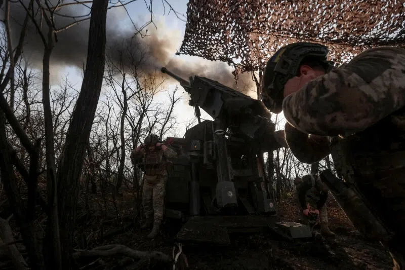 Ukrainian serviceman fires a Caesar self-propelled howitzer towards Russian troops near the frontline town of Pokrovsk in Donetsk region, Ukraine.