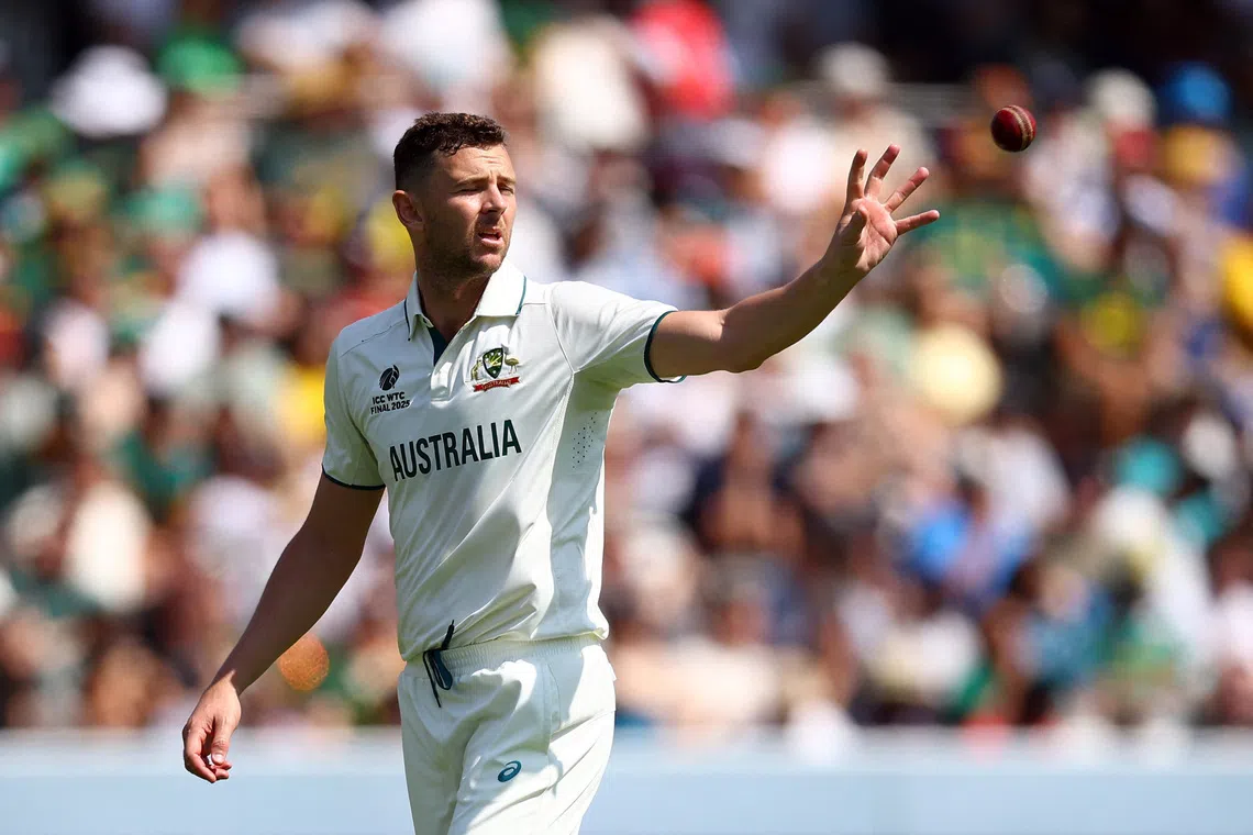 FILE PHOTO: Cricket - 2025 ICC World Test Championship Final - South Africa v Australia - Lord's Cricket Ground, London, Britain - June 14, 2025 Australia's Josh Hazlewood in action Action Images via Reuters/Andrew Boyers/File Photo