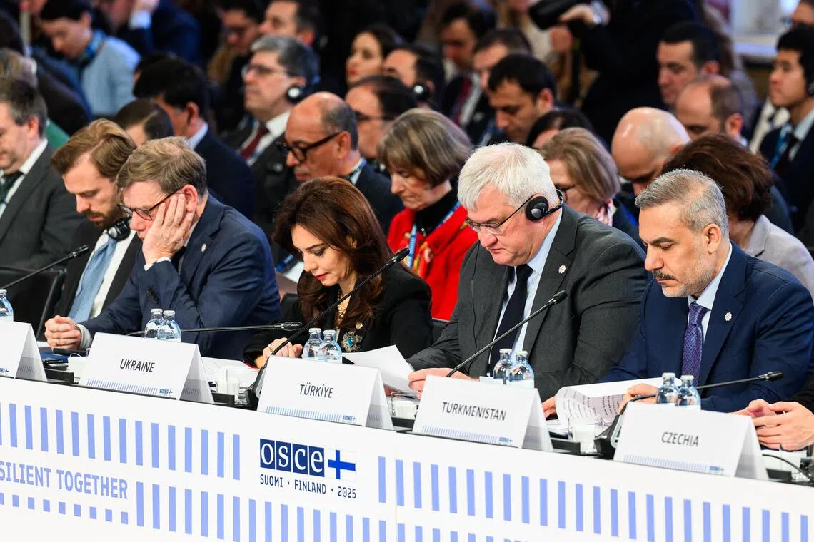 Ukrainian Foreign Minister Andrii Sybiha‎ (second from right) at the 32nd OSCE meeting in Vienna, Austria, on Dec 4.