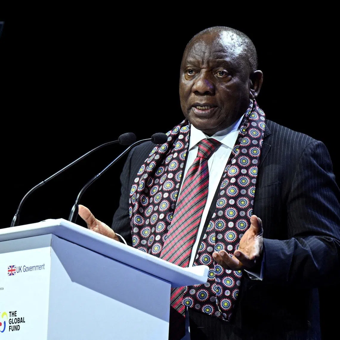South African President Cyril Ramaphosa co-hosts a summit on the Global Fund on November 21, 2025, in Johannesburg, South Africa. Leon Neal/Pool via REUTERS