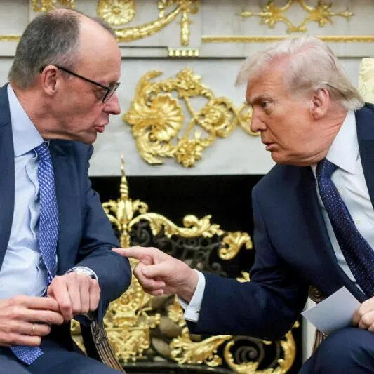 U.S. President Donald Trump and German Chancellor Friedrich Merz meet in the Oval Office at the White House in Washington, D.C. on March 3.
