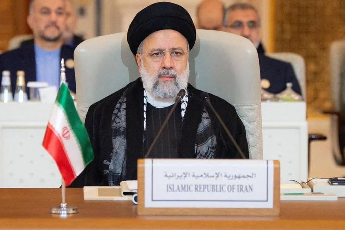 FILE PHOTO: Iranian President Ebrahim Raisi attends the Organisation of Islamic Cooperation (OIC) summit in Riyadh, Saudi Arabia, November 11, 2023. Iran's Presidency/WANA (West Asia News Agency)/Handout via REUTERS/File Photo
