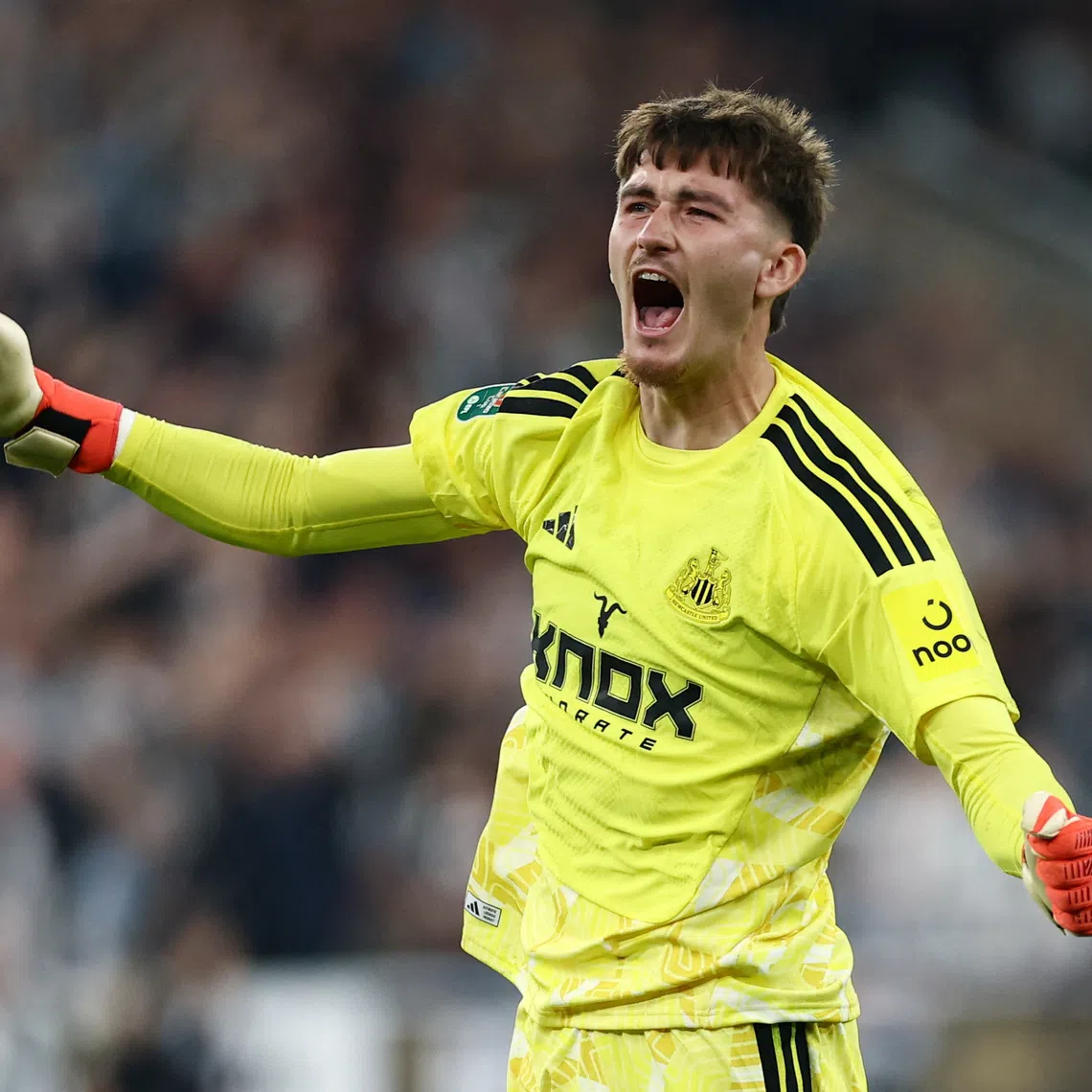 Newcastle United’s Ewen Jaouen celebrates after Harvey Barnes scores their third goal.