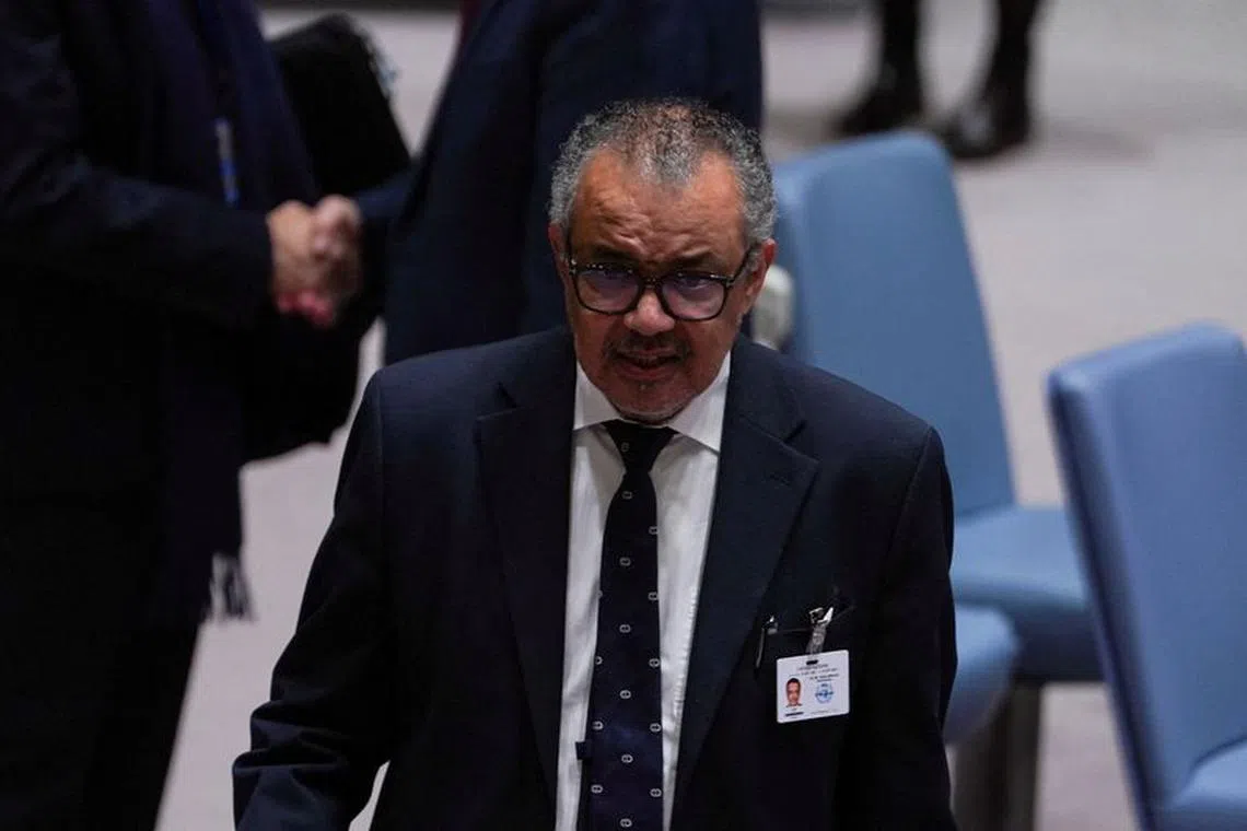 FILE PHOTO: Director-General of the World Health Organisation (WHO) Dr. Tedros Adhanom Ghebreyesus attends a meeting of the United Nations Security Council on the conflict between Israel and Hamas, at U.N. headquarters in New York, U.S., November 10, 2023. REUTERS/David 'Dee' Delgado/File Photo