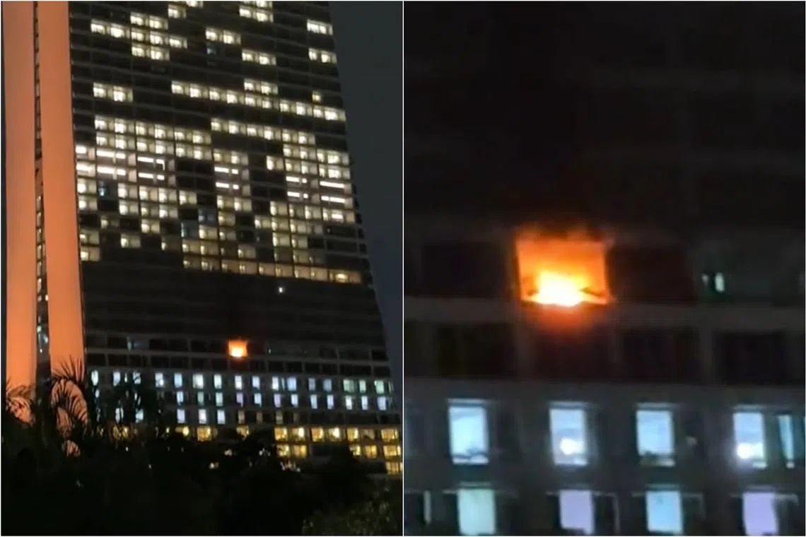In a video posted on video-sharing platform TikTok, a fire can be seen in the hotel room.