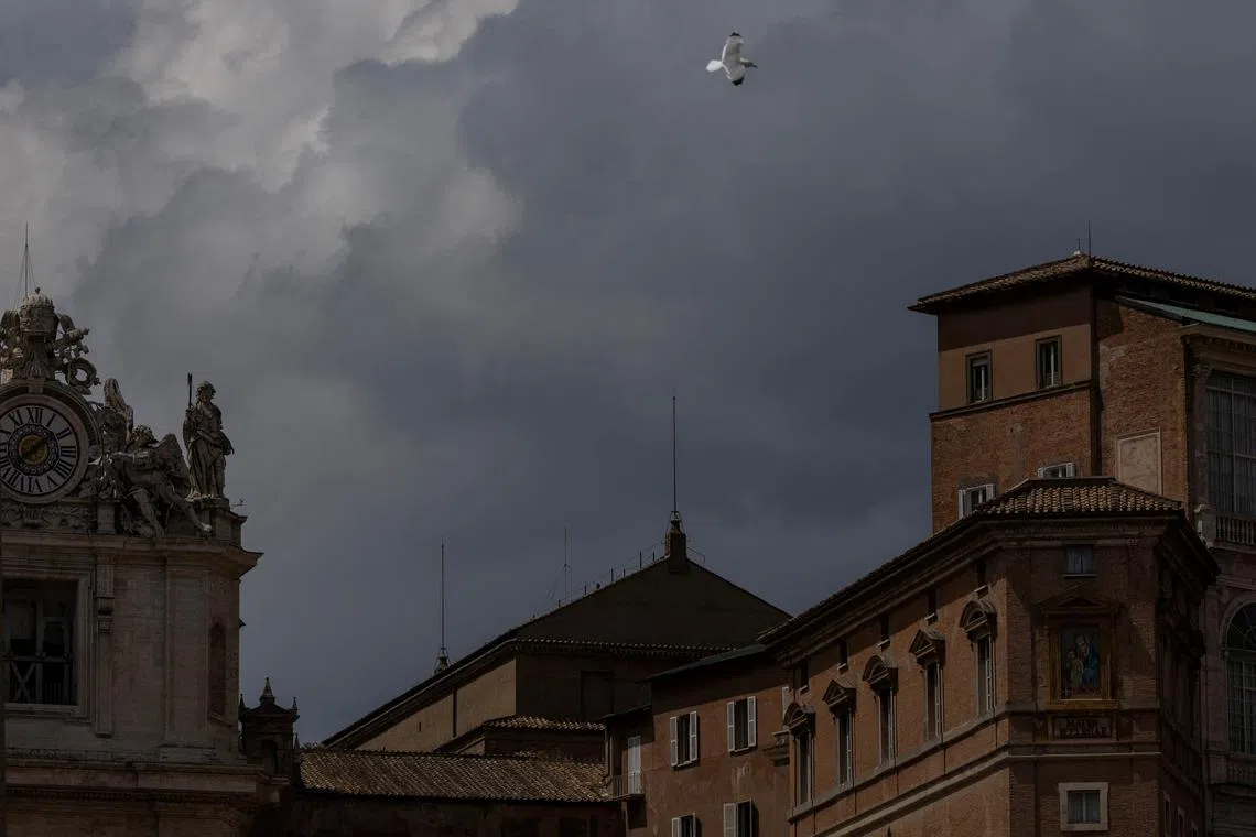 A view of the roof of the Sistine Chapel, where a chimney for the conclave will be set, at the Vatican, as seen from Rome, Italy, April 28, 2025. REUTERS/Alkis Konstantinidis