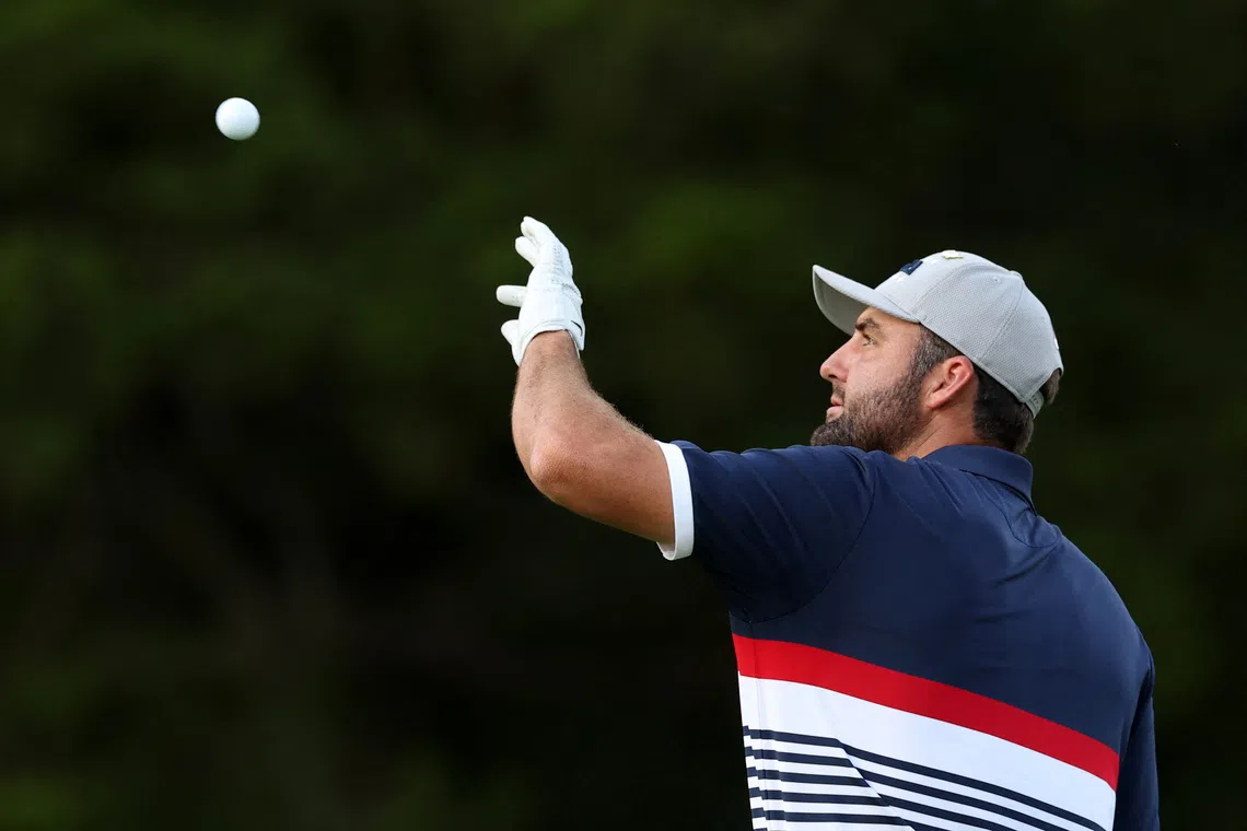 Golf - The 2025 Ryder Cup - Bethpage Black Golf Course, Farmingdale, New York, United States - September 26, 2025  Team USA's Scottie Scheffler on the 13th hole during the four-balls REUTERS/Paul Childs