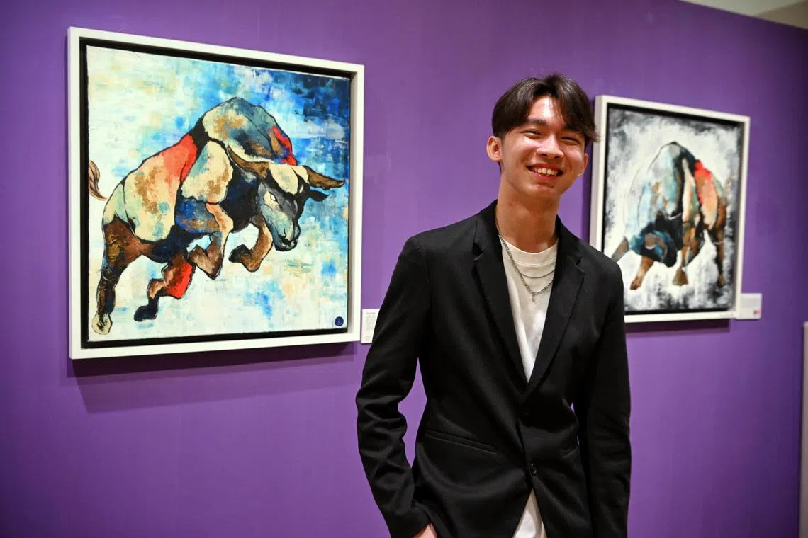 ST20230616_202300759663 Kua Chee Siong/ mmstudentartist16/ 
Profile of 17-year-old student artist J’den Teo, who launched an art exhibition to raise
funds for The Straits Times School Pocket Money Fund. 
The charity art exhibition showcases other young Singapore artists and will be held from 16 June 2023 to 25 June 2023. The net proceeds, targeted at $100,000 through sales of paintings and copies of art painting books, will be donated to The Straits Times School Pocket Money Fund.
