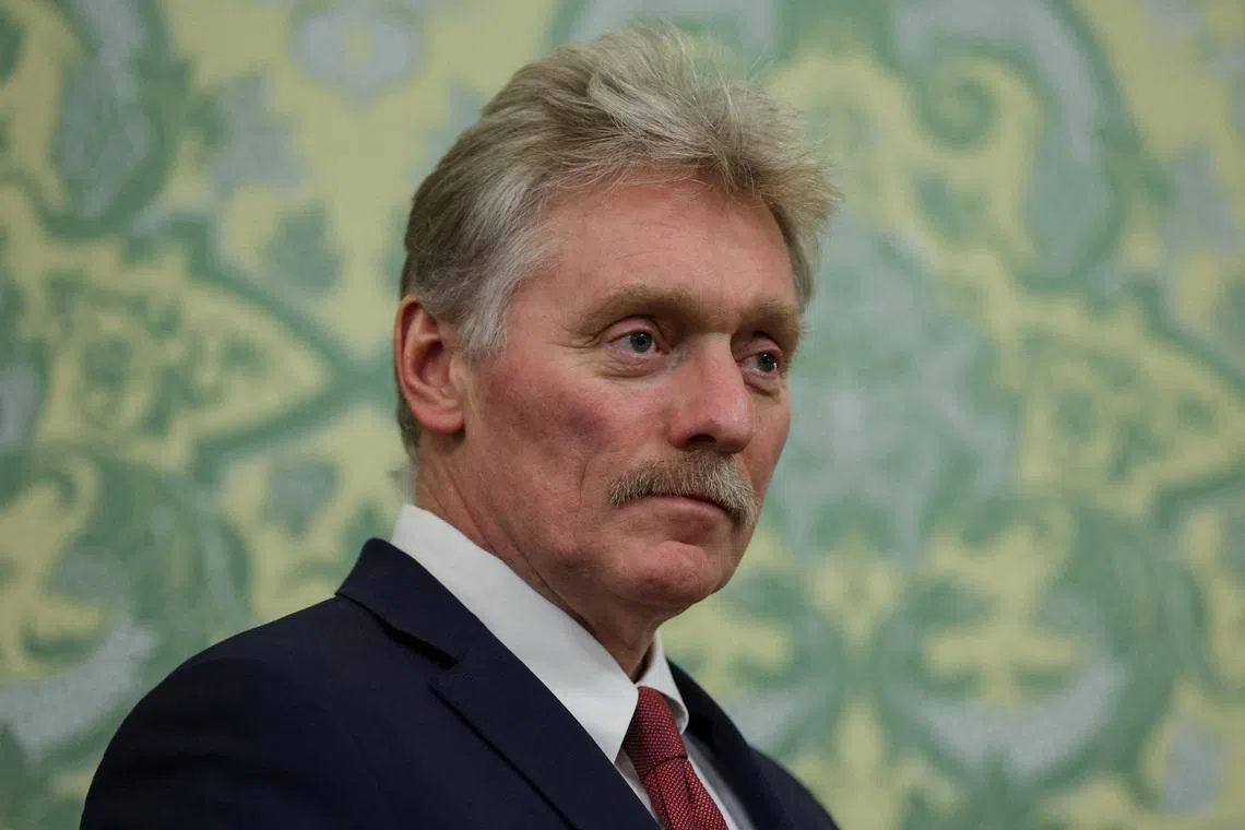FILE PHOTO: Kremlin spokesman Dmitry Peskov looks on as Russia's President Vladimir Putin (not pictured) and Togo's President of the Council of Ministers Faure Gnassingbe (not pictured) meet at the Kremlin in Moscow, Russia November 19, 2025. REUTERS/Ramil Sitdikov/Pool/File Photo
