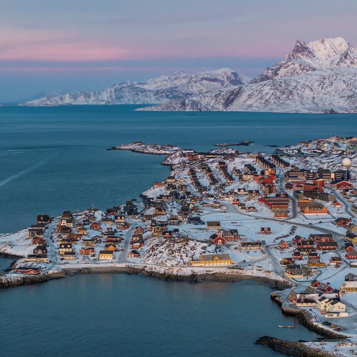 A drone view shows a general view of Nuuk, Greenland, January 25, 2026. REUTERS/Marko Djurica