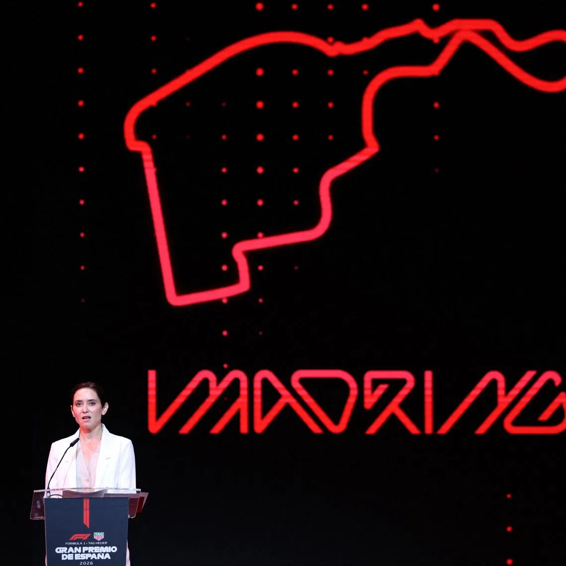 Formula One F1 - Madring F1 Circuit Official Unveiling Ceremony - Madring Circuit, Madrid, Spain - June 16, 2026 General view of the Madring Circuit as Community of Madrid president Isabel Diaz Ayuso speaks during the unveiling ceremony REUTERS/Violeta Santos Moura