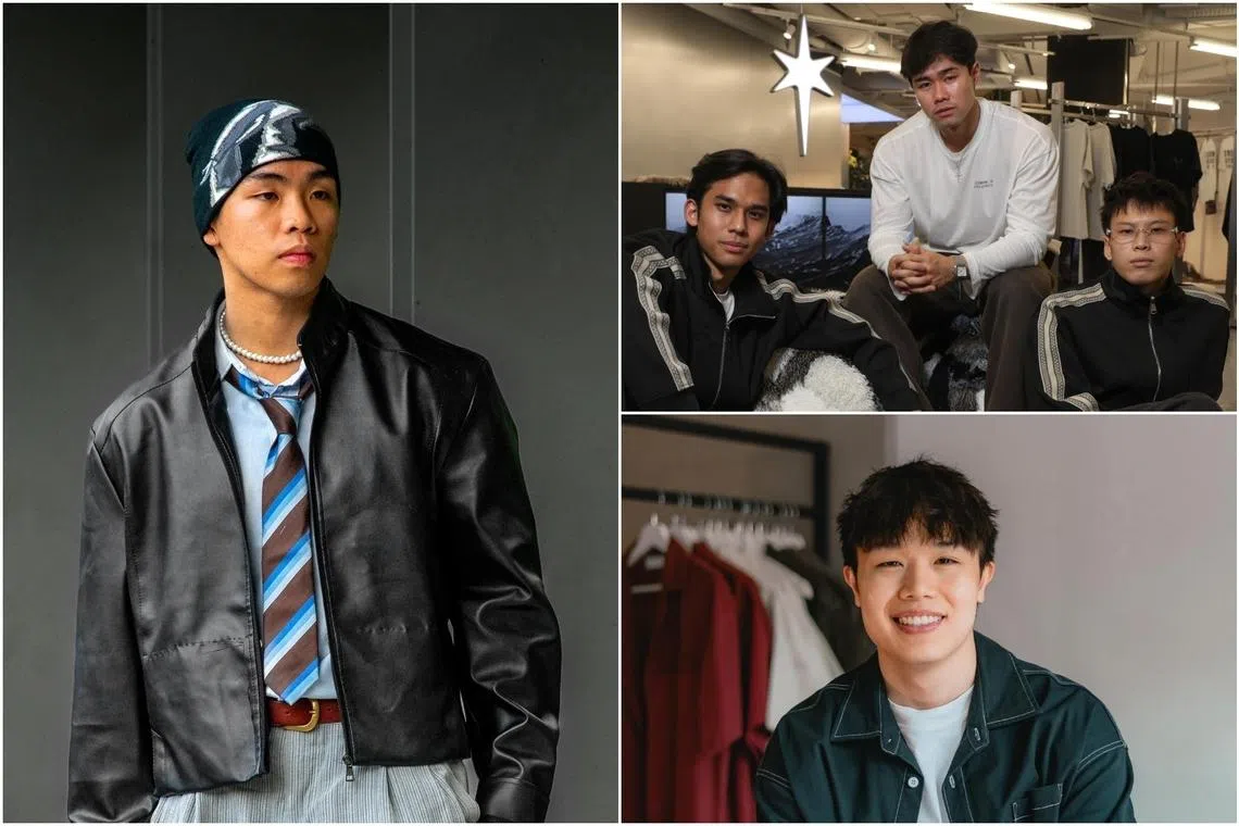 (Clockwise from left) Mr Mark Heng, founder of Maroon Clothing, Koyoyu’s Declan Sin, Gabriel Loo and Calvin Go at their new store and Mr Thaddeus Lim, founder of That You Are.