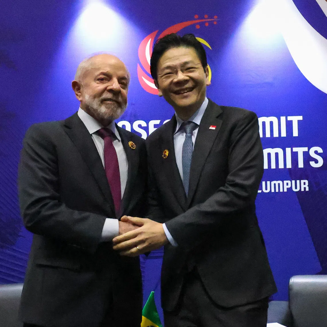 PM Lawrence Wong meeting Brazilian President Luiz Inacio Lula da Silva on the sidelines of the 47th Asean Summit in Kuala Lumpur on Oct 26.