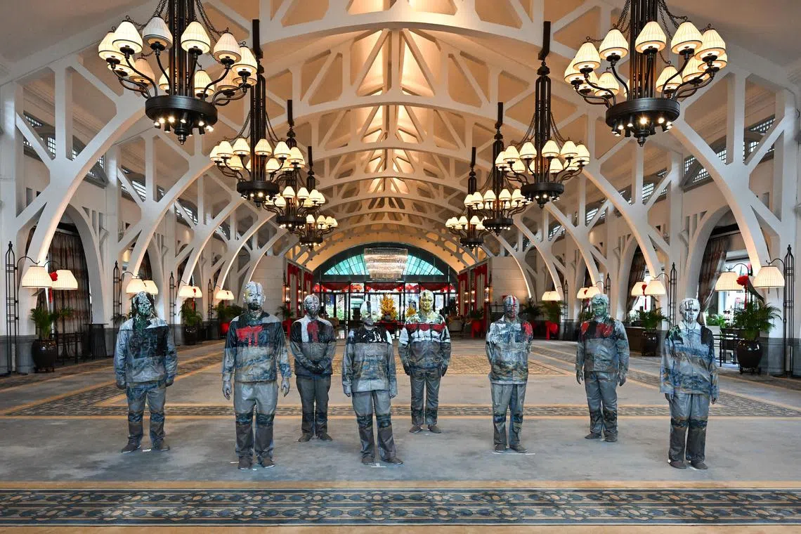 (From left) Mr Gerry Deluna Santelices, 52, technician at CKL Motorboat; Captain Henry Sng, 41, deputy port master and deputy director (Vessel Traffic management), MPA; former boatman Chua Meng Chuan, 69, chairman of the Singapore Clifford Pier Motor Boat Association and owner of CKL Motorboat; Ms Sally Wong, 69, Personal Assistant at MPA; Mr Dave Lowe Lee Chuan, 53, operations manager at CKL Motorboat; former boatman Goh Chwee Leng, 75, operations manager at Singapore Island Cruise & Ferry Services; and Mr Adrian Ang, 46, Lawyer, with his wife Arts NMP Usha Chandradas, were involved in the disappearing act at Clifford Pier last Sunday, Jan 19, 2025. 