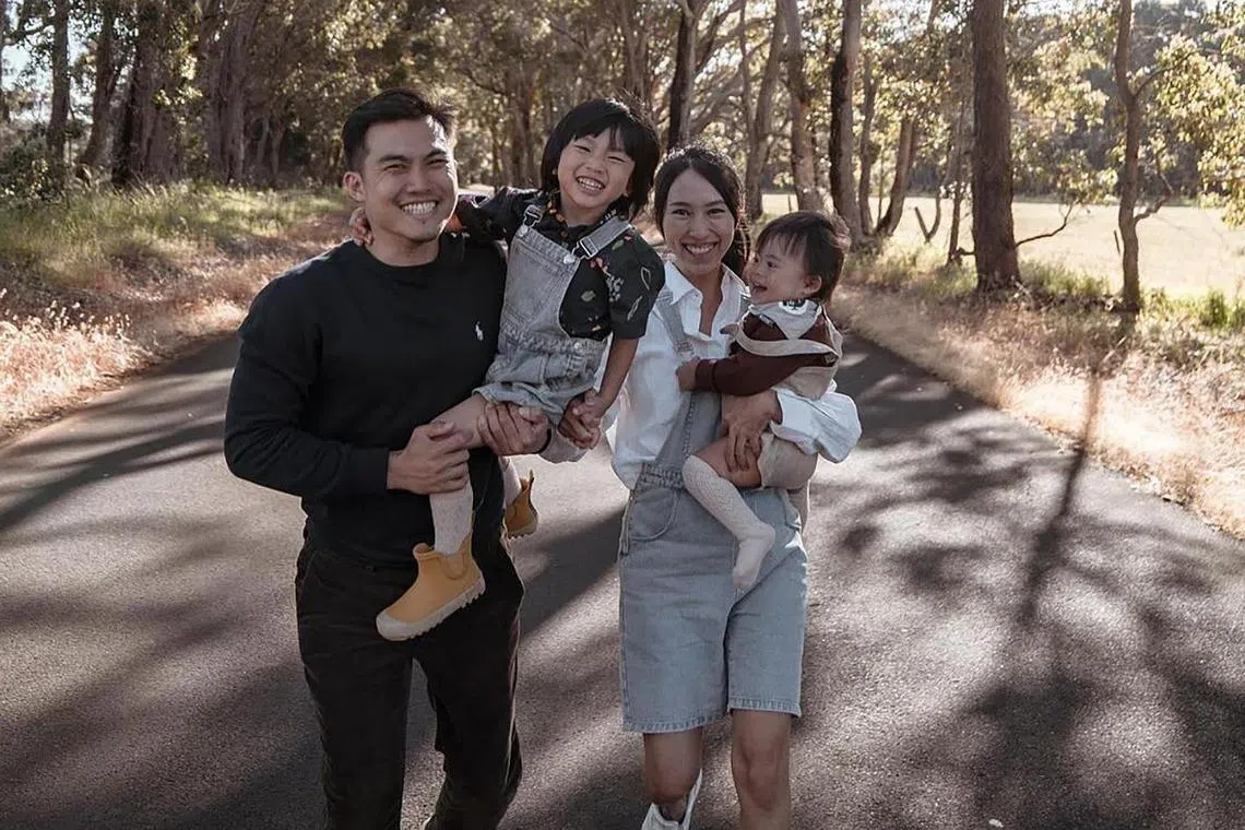 Influencer Melissa Koh with (from left) husband James Chen, older son Noah Tobias Chen and second son Asher Matthias Chen.