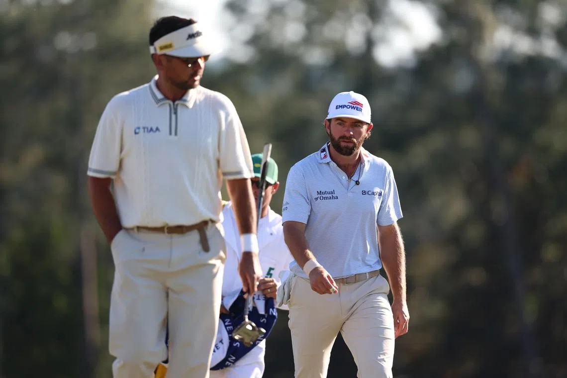 Apr 11, 2026; Augusta, Georgia, USA; Cameron Young walks after finishing the eighteenth hole during the third round of the Masters Tournament at Augusta National Golf Club. Mandatory Credit: Bill Streicher-Imagn Images