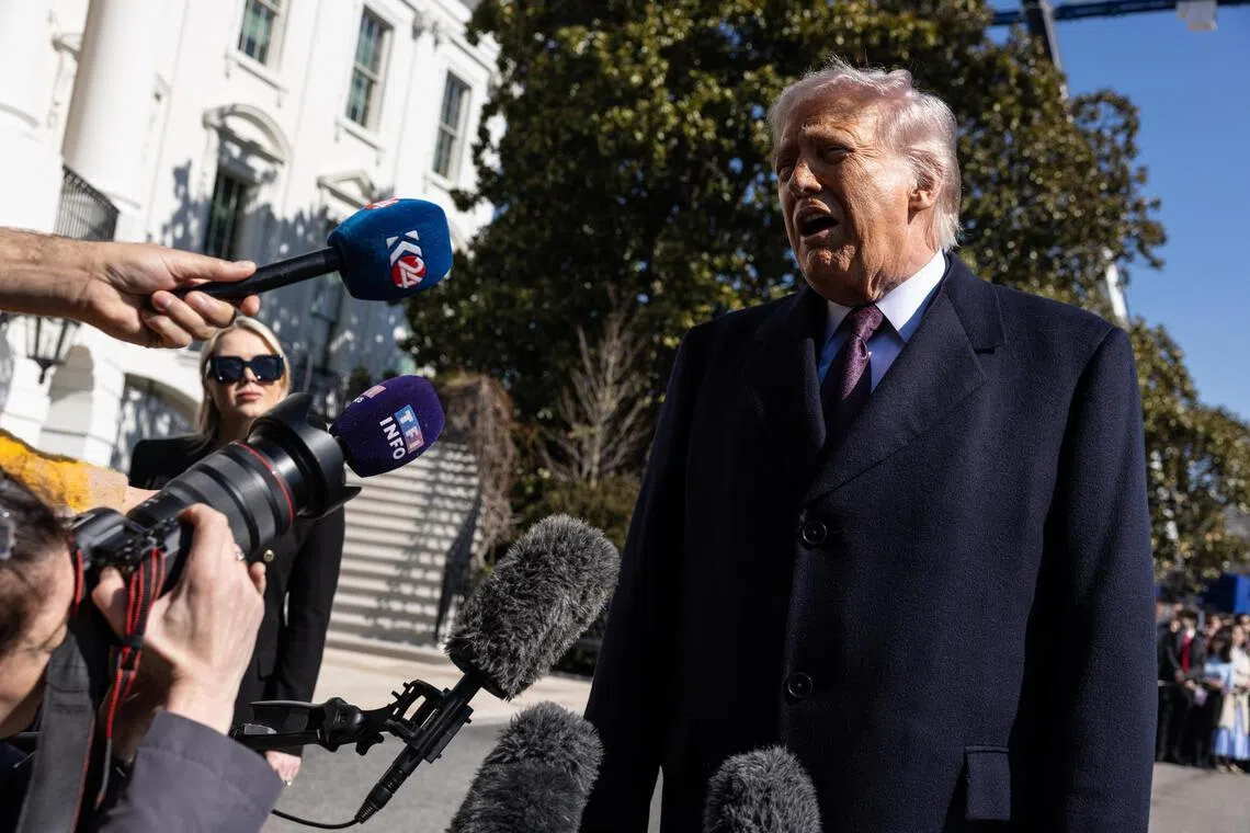President Donald Trump speaking to reporters outside the White House in Washington on Feb 27.