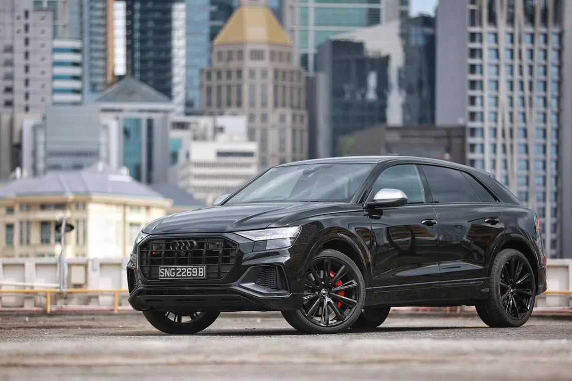 The black and menacing Audi SQ8 hits 100kmh in 4.1 seconds.