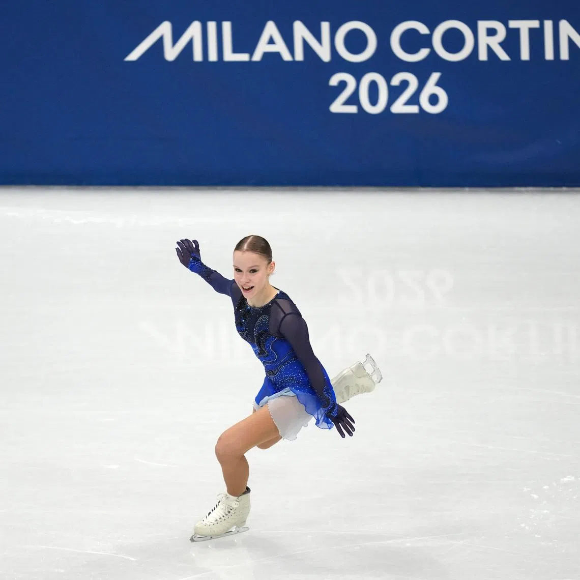Feb 17, 2026; Milan, Italy; Mariia Seniuk (7) of Israel competes in the womens figure skating short program during the Milano Cortina 2026 Olympic Winter Games at Milano Ice Skating Arena. Mandatory Credit: James Lang-Imagn Images