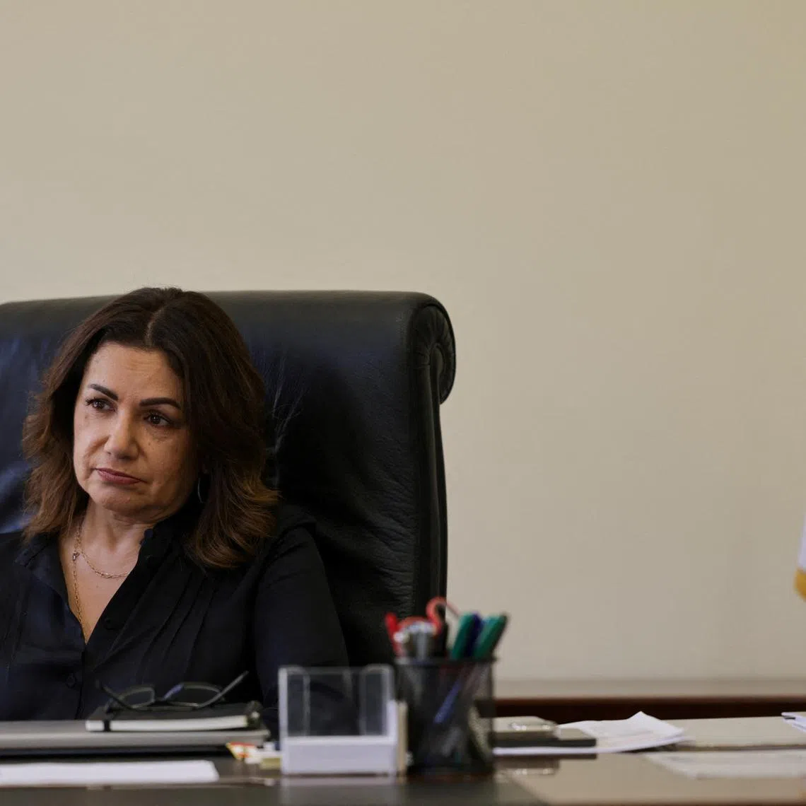 Lebanon's Minister for Social Affairs Haneen Sayyed sits in her office during an interview with Reuters at the Grand Serail, the Lebanese government's headquarters in Beirut, Lebanon March 31, 2026. REUTERS/Emilie Madi