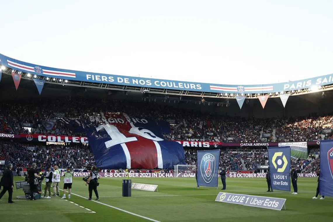 FILE PHOTO: Soccer Football - Ligue 1 - Paris St Germain v Clermont - Parc de Princes, Paris, France - June 3, 2023  General view as Paris St Germain fans display a Sergio Rico banner inside the stadium before the match REUTERS/Benoit Tessier/File Photo
