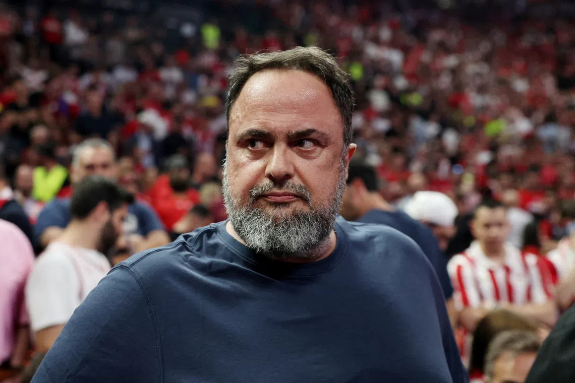 FILE PHOTO: Basketball - Euroleague - Final - Olympiacos v Real Madrid - Telekom Center, Athens, Greece - May 24, 2026 Olympiacos and Nottingham Forest owner Evangelos Marinakis inside the stadium before the match REUTERS/Louisa Gouliamaki/File Photo