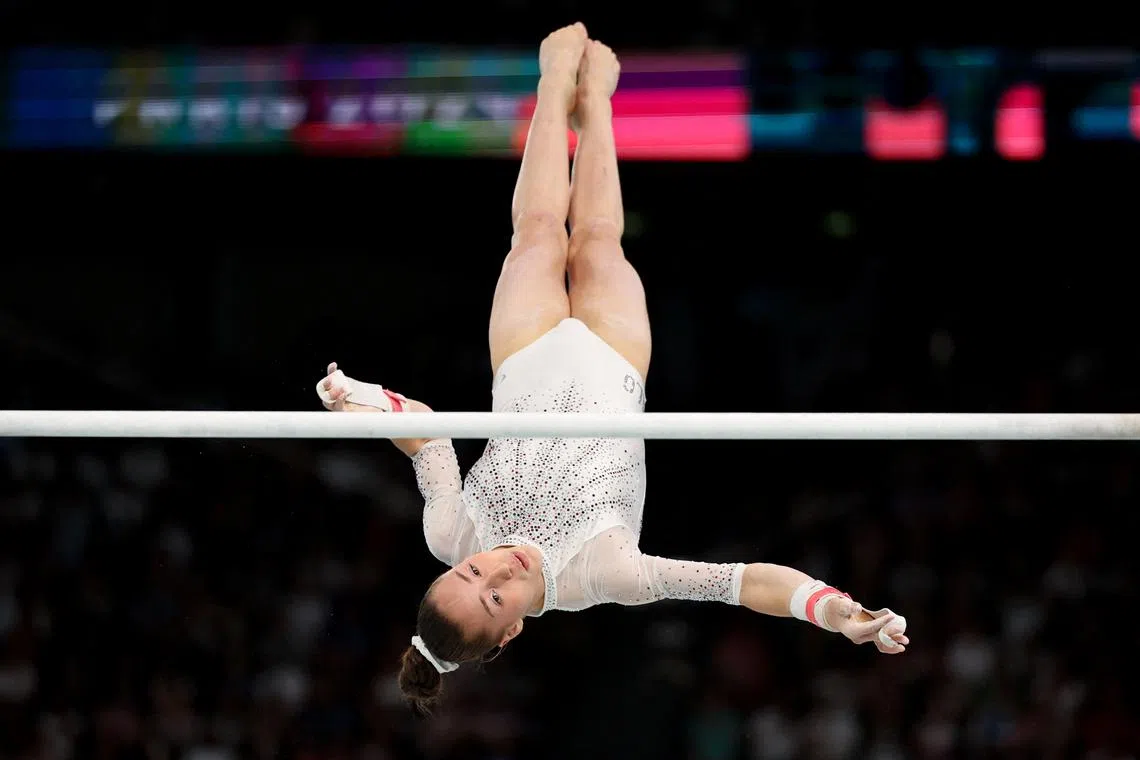 Paris 2024 Olympics - Artistic Gymnastics - Women's Uneven Bars Final - Bercy Arena, Paris, France - August 04, 2024. Kaylia Nemour of Algeria in action. REUTERS/Mike Blake