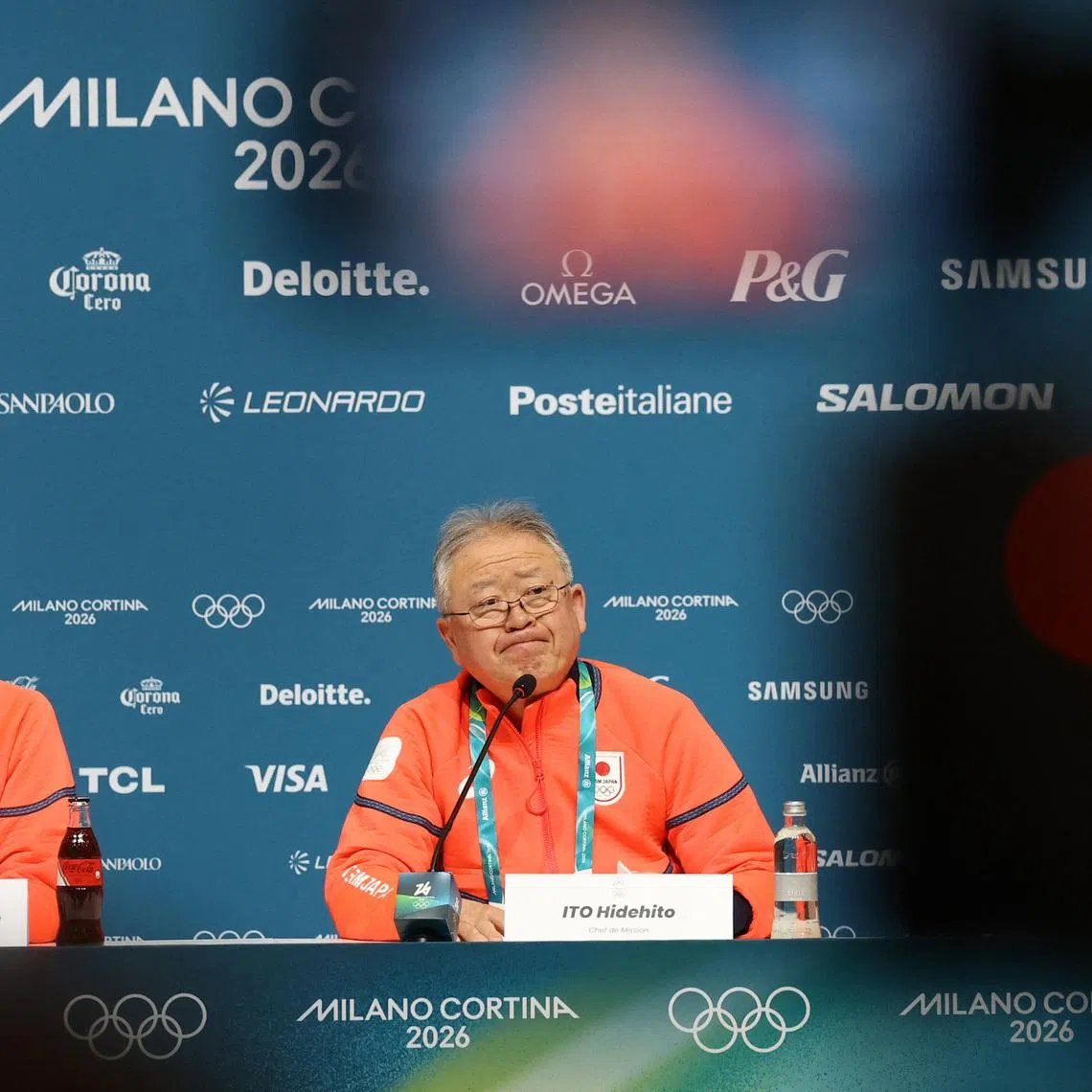 Milano Cortina 2026 Winter Olympics - Japanese Olympic Committee Press Conference - Main Press Centre, Milan, Italy - February 2, 2026 Japan Olympic Committee Chef de Mission Hidehito Ito and Deputy Chef de Mission Masahiko Harada during the press conference REUTERS/Yves Herman