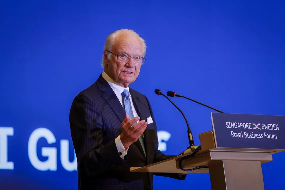 At the Singapore-Sweden Royal Business Forum on Nov 20, King Carl XVI Gustaf said Sweden aims to be a trusted and long-term partner to Singapore.
