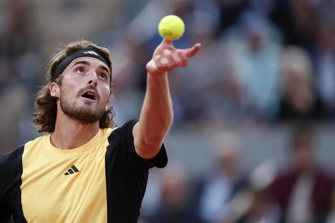 FILE PHOTO: Tennis - French Open - Roland Garros, Paris, France - June 4, 2024 Greece's Stefanos Tsitsipas in action during his quarter final match against Spain's Carlos Alcaraz REUTERS/Gonzalo Fuentes/File Photo