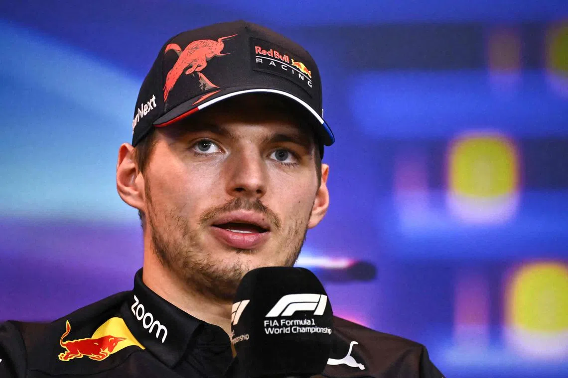 Red Bull's Dutch driver Max Verstappen attends a presser ahead of the Abu Dhabi Formula One Grand Prix at the Yas Marina Circuit in the Emirati city of Abu Dhabi on November 17, 2022. (Photo by Ben Stansall / AFP)