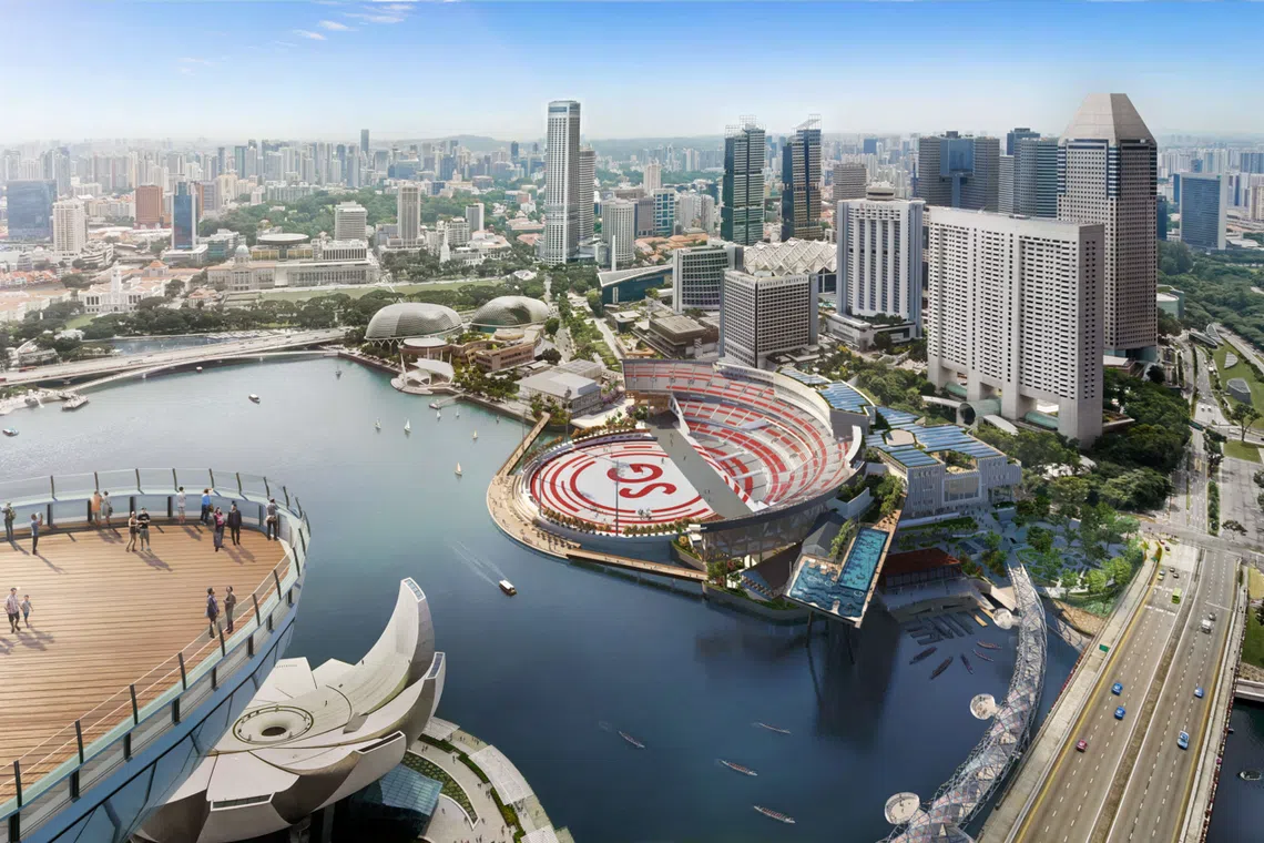 Image courtesy of Ministry of Defence of Singapore and Ministry of National Development/ Artist impression - Aerial View of NS Square at Marina Bay/ english speech