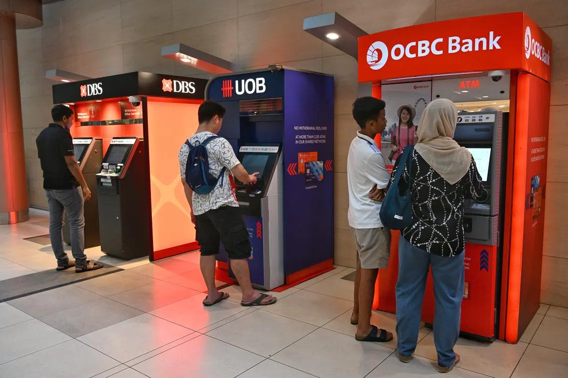 DBS shares tumbled 1.7 per cent to $32.40 as at 9.45am, while OCBC fell 1 per cent to $12.15 and UOB dropped 0.7 per cent to $28.01.