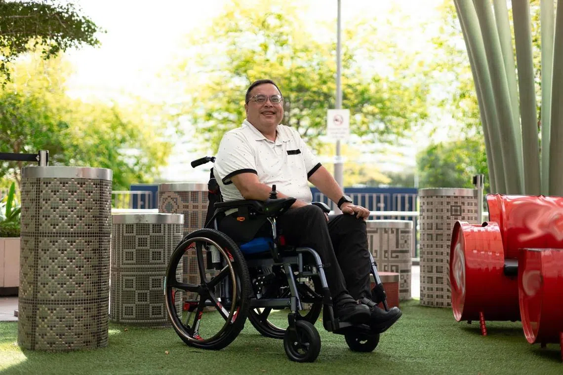 Mr Warren Sheldon Humphries, who was diagnosed with Charcot-Marie-Tooth disease in 2020 and confined to a wheelchair, now gives tours at the Enabling Village and Sentosa. 

Copyright: Kenneth Low