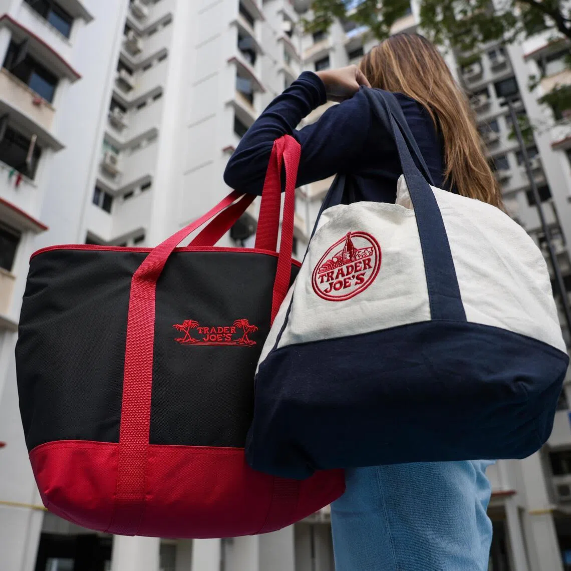 Two Trader Joe's bags photographed at a Toa Payoh block of flats on Feb 3, 2026. 