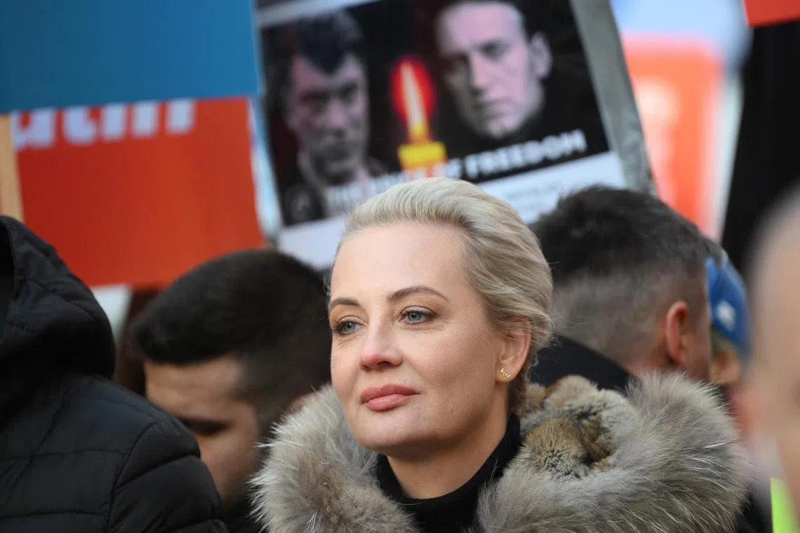 Alexei Navalny's widow, Mrs Yulia Navalnaya, taking part in a Berlin march to demand an end to Russia’s invasion of Ukraine.